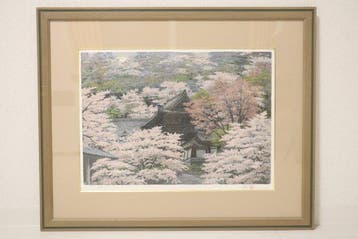 Lente Kersenbloesem Lithografie - Tempel te midden van