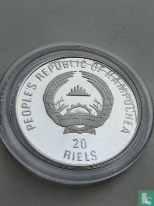 Cambodja 20 riel 1989 (PROOF) 1990 Football World Cup in..., Verzenden, Losse munt