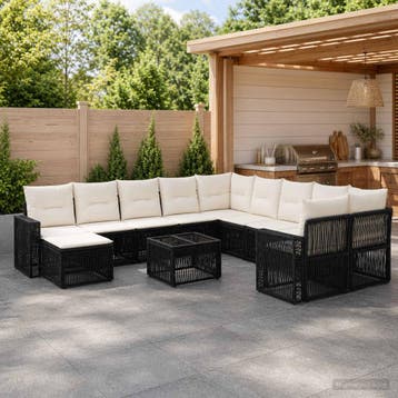 vidaXL Tuinbank Set 12 st Zwart en Crème Wit poly rattan, Verzenden, Nieuw