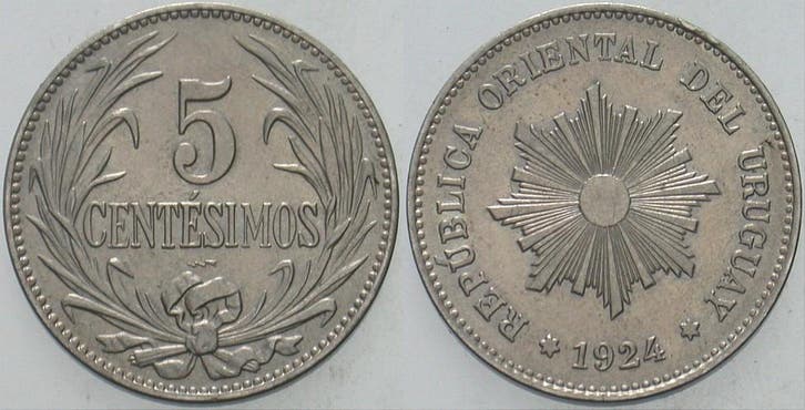 5 Centesimos 1924 Uruguay Republik, Timbres & Monnaies, Monnaies | Amérique, Envoi
