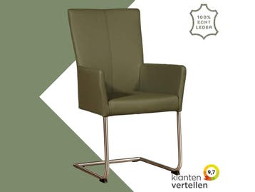 Leren eetkamerstoel Dry met armleuning - Toledo Olive, Huis en Inrichting, Stoelen, Overige kleuren, Nieuw, Leer, Ophalen of Verzenden