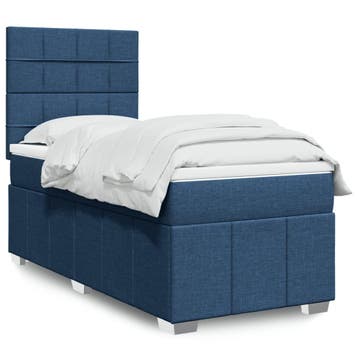 vidaXL Boxspring met matras stof blauw 90x200 cm, Verzenden
