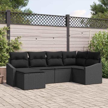 vidaXL Tuin Eettafel Set 6 st Zwart Poly Rattan en, Verzenden, Nieuw