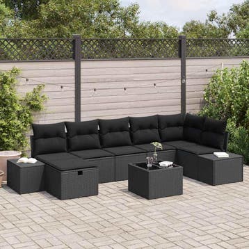 vidaXL Bankstel met kussen 8 pcs poly rattan, Verzenden