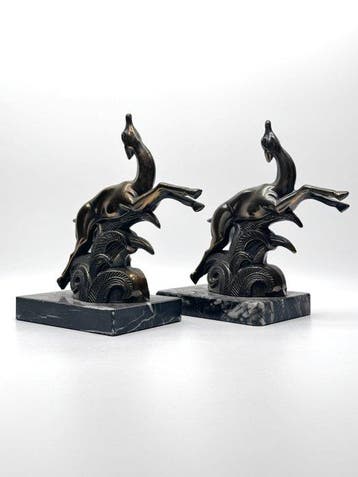 Boekensteunen (2) - Gietijzer, Marmer - Gazelle