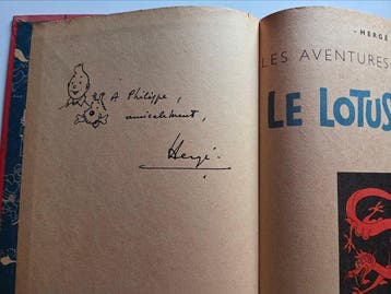 Tintin T5 - Le Lotus Bleu (B1) – C – EO couleur + dédicace -, Nieuw