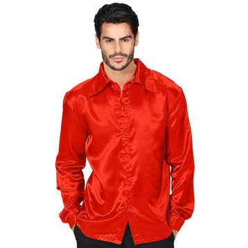 Disco 70S Blouse Rood Heren Satijn, Kleding | Heren, Carnavalskleding en Feestkleding, Verzenden, Nieuw