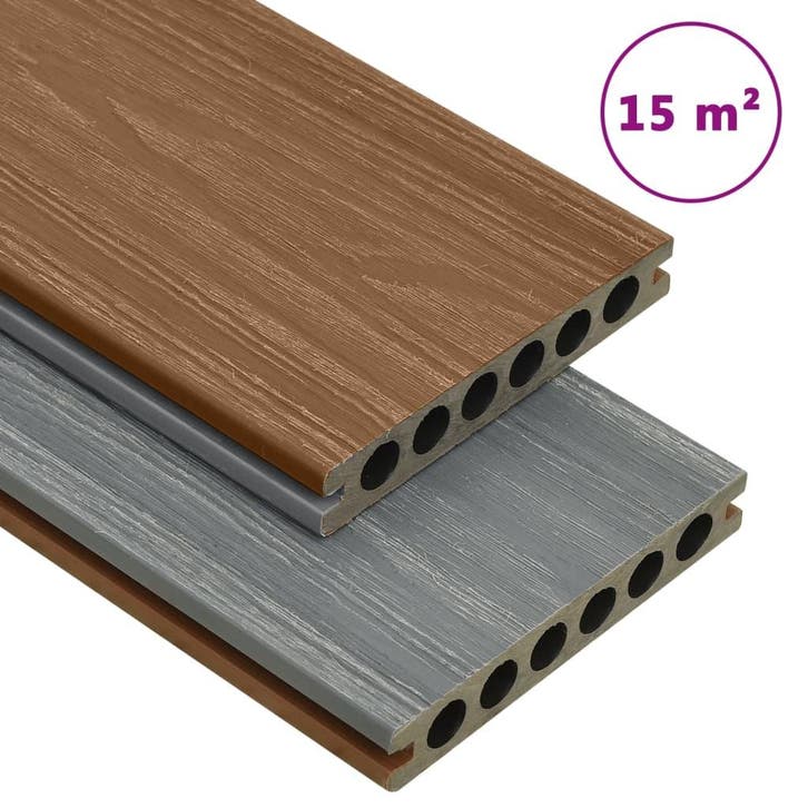 vidaXL Terrasplanken met accessoires 15 m² 4 m HKC bruin en, Bricolage & Construction, Planches & Dalles, Envoi