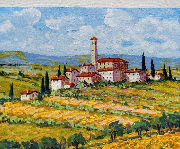 Gino Masini (1949) - The hill of sunflowers - Tuscany, Antiek en Kunst, Kunst | Schilderijen | Klassiek
