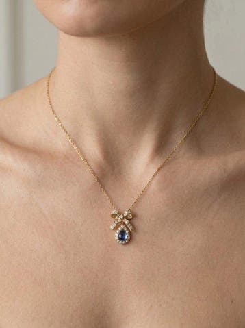 Halsketting - 18 karaat Geel goud - Vintage saffier- en, Nieuw