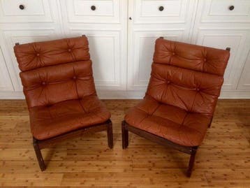 Fauteuil (2) - Jachtstoelen - Messing, Hout, Leder -