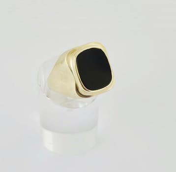 Zonder minimumprijs - Zegelring - 14 karaat Geel goud - Onyx, Handtassen en Accessoires
