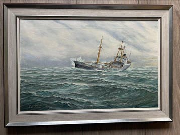 Durk Monsma (1910 - 1992) - Schip op volle zee