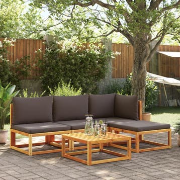 vidaXL 5-delige tuinset met kussens van acaciahout en touw, Verzenden, Nieuw