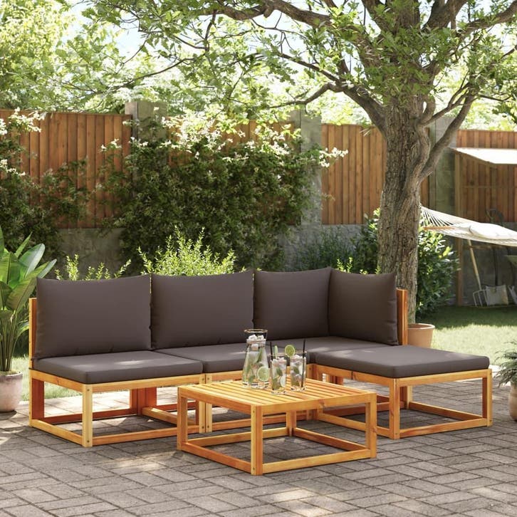 vidaXL 5-delige tuinset met kussens van acaciahout en touw, Tuin en Terras, Tuinsets en Loungesets, Nieuw, Verzenden