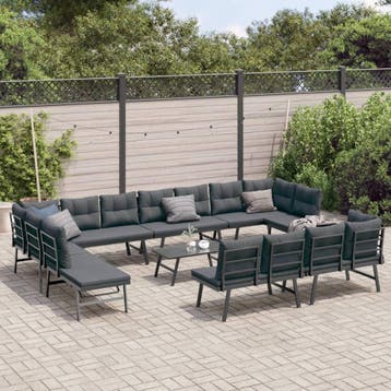 vidaXL 9-delige Tuinbankenset met kussens gepoedercoat staal, Verzenden, Nieuw
