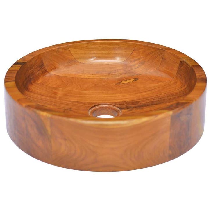 vidaXL Wastafel ø40x10 cm massief teakhout, Doe-het-zelf en Bouw, Sanitair, Nieuw, Verzenden