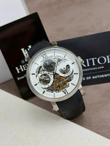 Heritor - Aries Skeleton Dial - Black/White - Sans prix de, Handtassen en Accessoires, Nieuw
