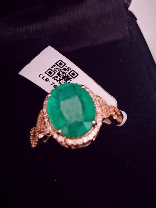 Statement ring - 14 karaat Geel goud - 3.86ct. tw. Smaragd -, Bijoux, Sacs & Beauté, Bijoux anciens
