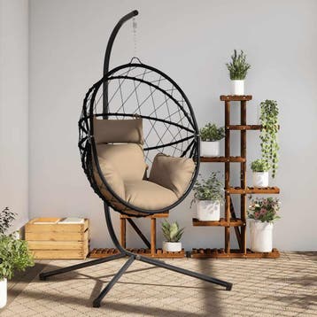 vidaXL Hangstoel met standaard rattan en staal taupe, Verzenden