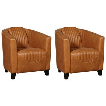 Set van 2 Leren fauteuils Press Special - Vintage Cognac, Nieuw, Ophalen of Verzenden, 50 tot 75 cm, Leer