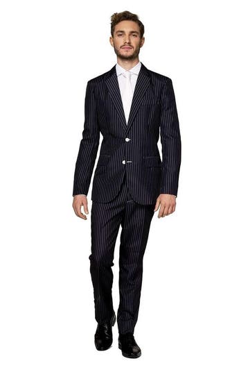 Gangster Krijtstreep Zwart Pak Heren Suitmeister, Kleding | Heren, Carnavalskleding en Feestkleding, Verzenden, Nieuw