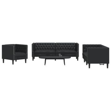 vidaXL 3-delige Loungeset Chesterfield-stijl kunstleer zwart, Verzenden, Nieuw