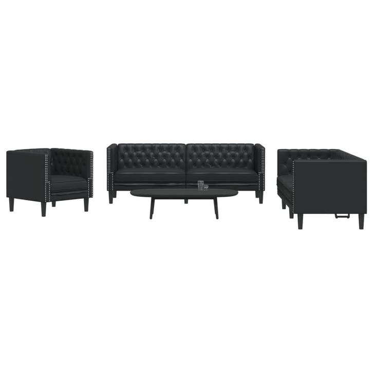 vidaXL 3-delige Loungeset Chesterfield-stijl kunstleer zwart, Maison & Meubles, Canapés | Salons, Envoi