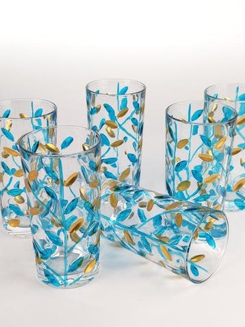 Secoloventesimo - Drinkservies (6) - Bladeren turkoois goud