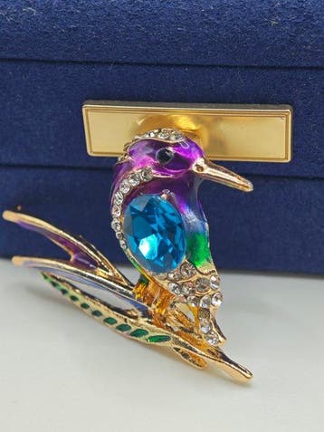 Verguld, Zilver, Kolibrie van sterlingzilver .925 - Broche, Nieuw