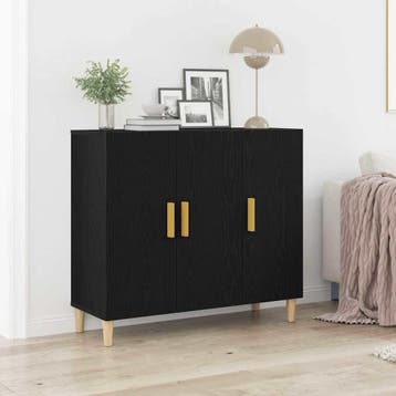 vidaXL Dressoir Zwart Eiken 90 x 34 x 80 cm Bewerkt hout, Huis en Inrichting, Verzenden, Nieuw
