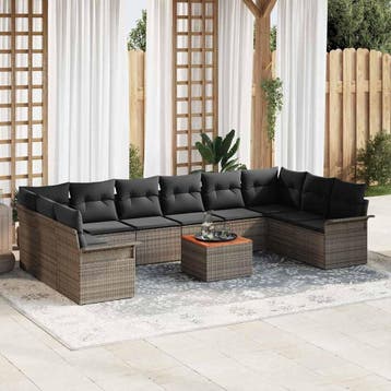vidaXL Tuinbank Set 11 st 10-Aantal zitplaatsen Grijs poly, Verzenden, Nieuw