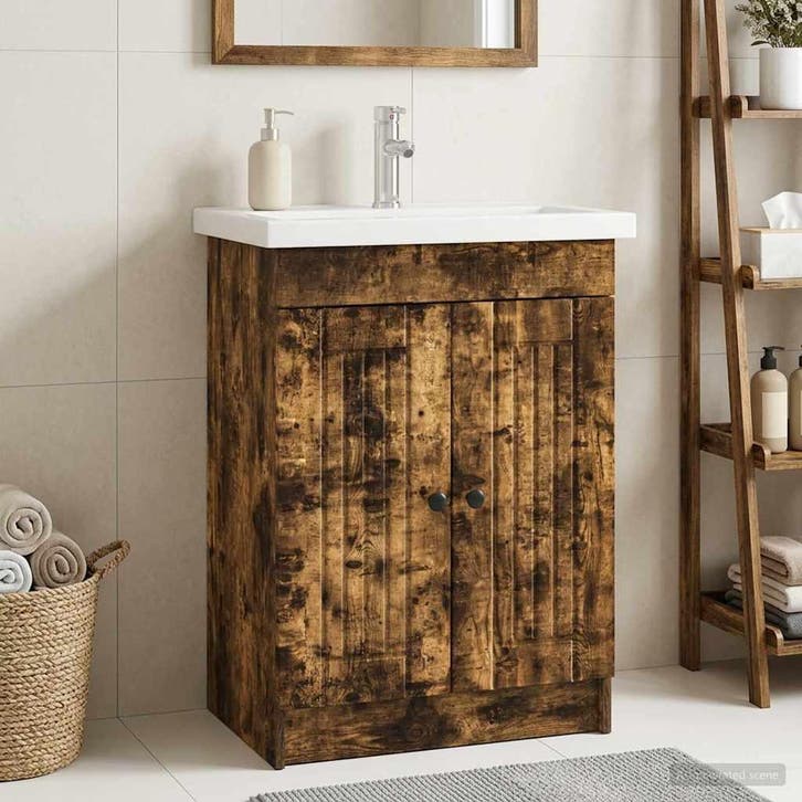vidaXL Badkamer onder Wastafel Kast Gerookt eiken 78,5 x, Maison & Meubles, Tables | Coiffeuses, Envoi
