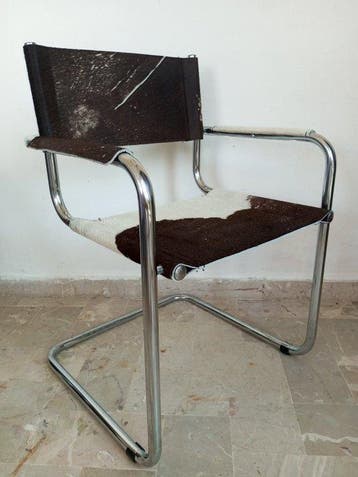 Stoel - cantileverstoel - Staal, Leder, Chroom, runderhuid