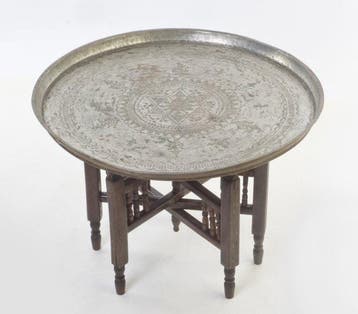 Table dappoint - Cuivre, Bois - Table à thé marocaine