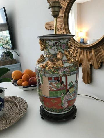 Lampe montée sur vase - Porcelaine, Plaqué or - Lampe-vase