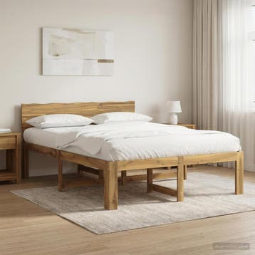 vidaXL Tweepersoonsbed met hoofdbord ROSTOCK Witgewassen 140, Huis en Inrichting, Verzenden, Nieuw
