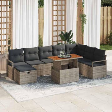 vidaXL Tuinbank Set 9 st Grijs poly rattan, Verzenden, Nieuw