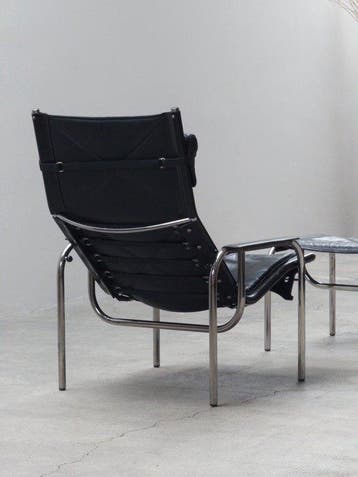 Strässle - Hans Eichenberger - Fauteuil - Leer, staalbuis,