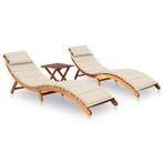 vidaXL Ligbedden 2 st met tafel en kussens massief, Tuin en Terras, Verzenden, Nieuw