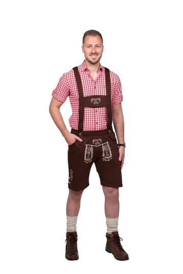 Trachtenhosen mit Aufdruck, braun, Verzenden, Nieuw