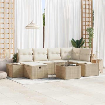 vidaXL Bankstel met kussen 7 pcs poly rattan, Verzenden