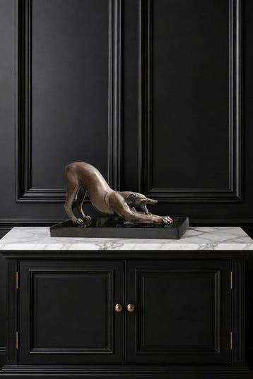 Beeld, ART DECO- BRONS- WINDHOND-26 CM BREED - 15 cm - Brons, Antiek en Kunst