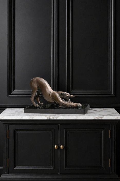Beeld, ART DECO- BRONS- WINDHOND-26 CM BREED - 15 cm - Brons, Antiek en Kunst, Kunst | Designobjecten