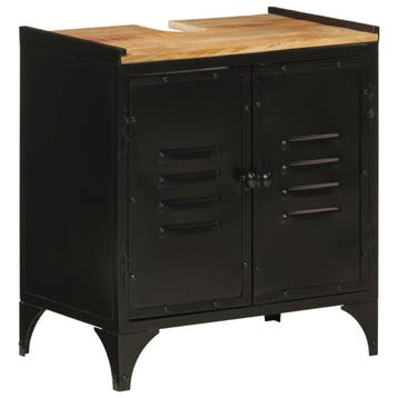 vidaXL Wastafelkast 55x35x60 cm ijzer en massief mangohout, Verzenden, Nieuw