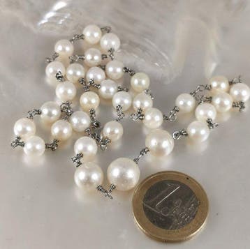 Collier Argent Perle - Perle - SSP-Akoya Ø6,5 × 10,2 mm
