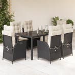 vidaXL 7-delige Tuinset met kussens poly rattan zwart, Verzenden, Nieuw, Tuinset