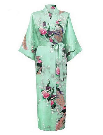 KIMU® Kimono Mintgroen Satijn S-M Ochtendjas Yukata Mint Kam, Ophalen of Verzenden, Nieuw
