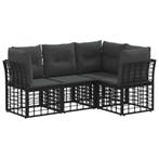 vidaXL Buiten bank set met kussen 4 pcs Zwart Polyester, Verzenden