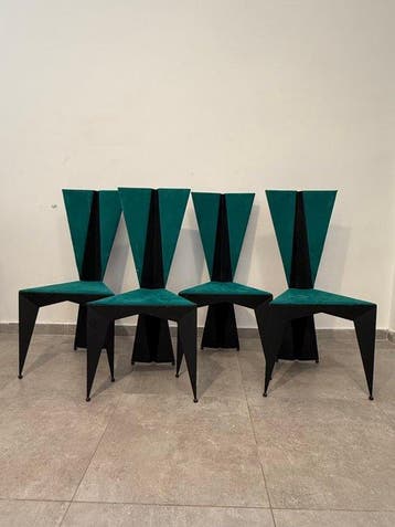 Stoel - Staal, Fluweel - Set van vier stoelen uit de jaren, Antiquités & Art